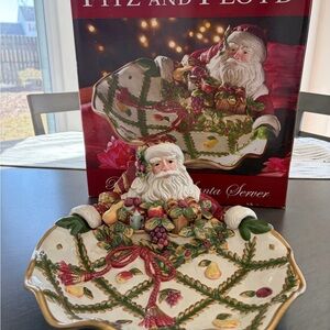 Vintage Fitz and Floyd Santa Server - Decorative White, Red & Green Holiday Dish